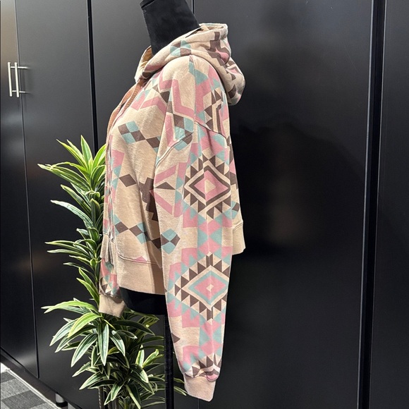 Ariat Sunset Spark,crop hoodie,zip up,fleece lined,rib knit cuff/waist,Southwest - Picture 2 of 8